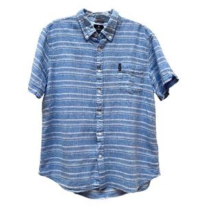 Ben Sherman Linen Blend Striped Short Sleeve Shirt Tropical Coastal Nautical